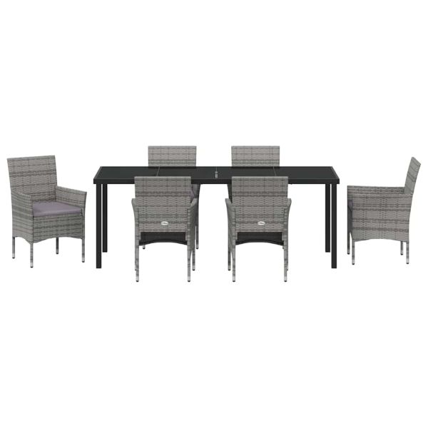 Комплект за хранене в градината 7 pcs Сив полиратан