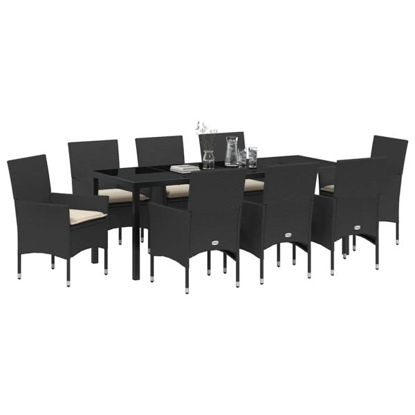 Комплект за хранене в градината 9 pcs Черно полиратан