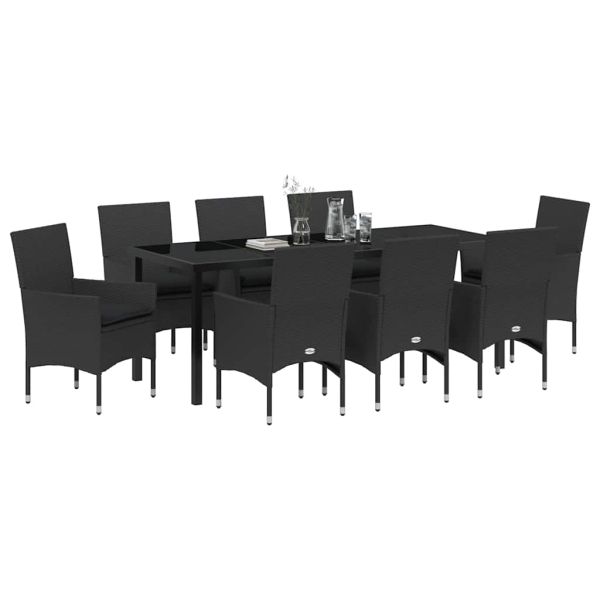 Комплект за хранене в градината 9 pcs Черно полиратан