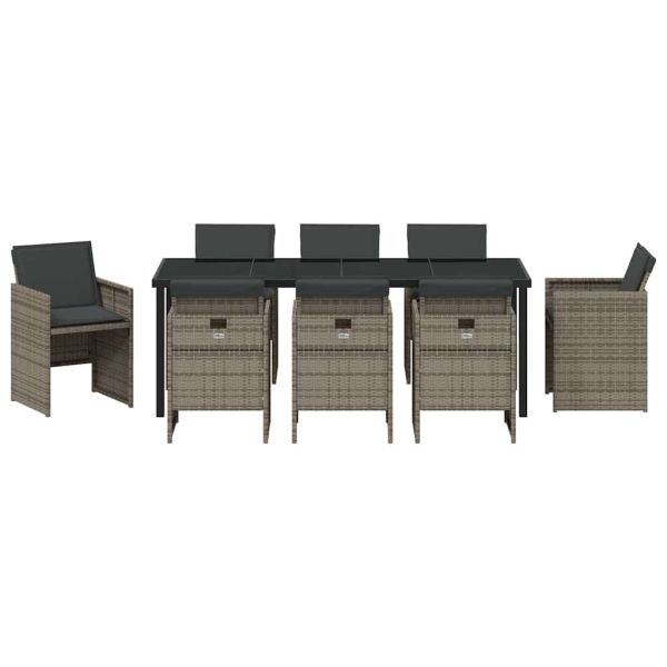 Комплект за хранене в градината 9 pcs Сив полиратан