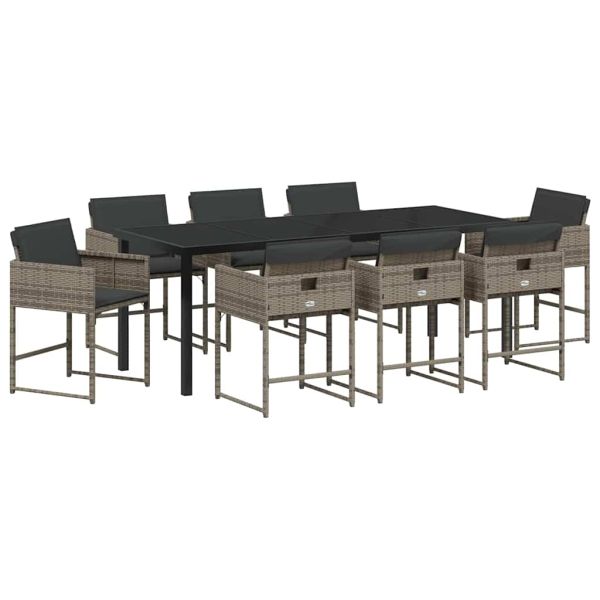 Комплект за хранене в градината 9 pcs Сив полиратан