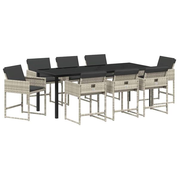 Комплект за хранене в градината 9 pcs Светлосиво полиратан