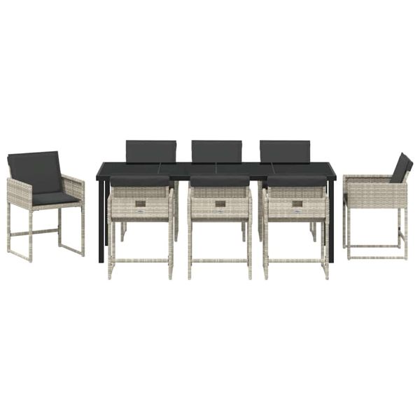 Комплект за хранене в градината 9 pcs Светлосиво полиратан