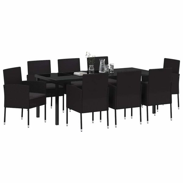 Комплект за хранене в градината 9 pcs Черно полиратан