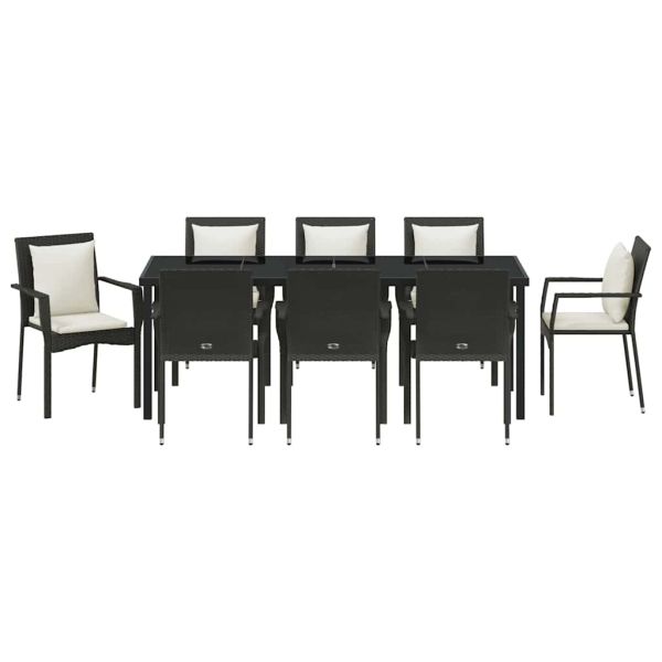 Комплект за хранене в градината 9 pcs Черно полиратан