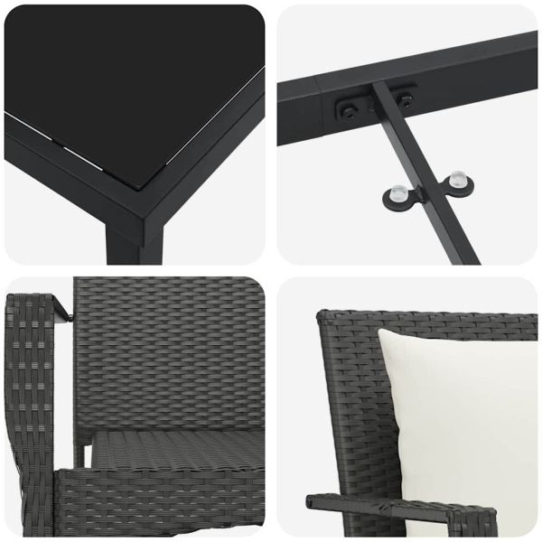 Комплект за хранене в градината 9 pcs Черно полиратан