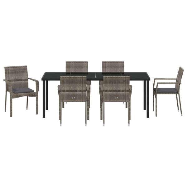 Комплект за хранене в градината 7 pcs Сив полиратан