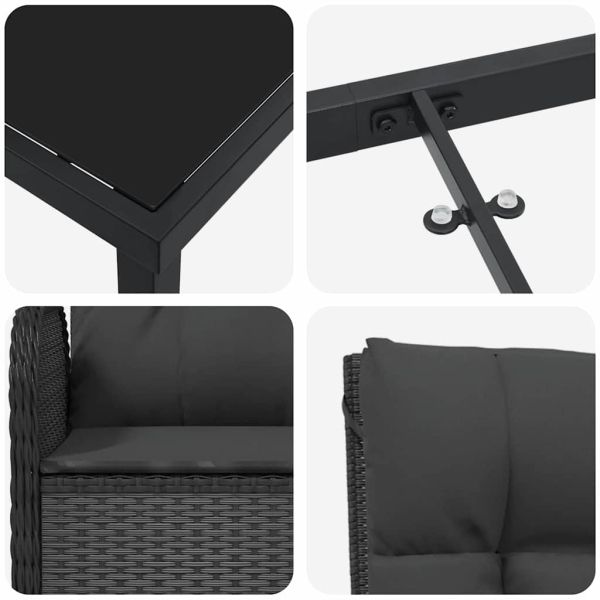 Комплект за хранене в градината 9 pcs Черно полиратан