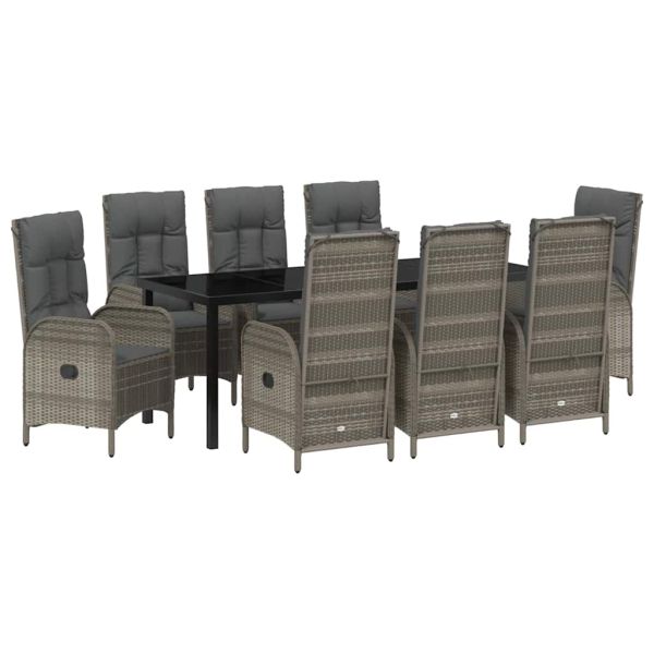 Комплект за хранене в градината 9 pcs Сив полиратан