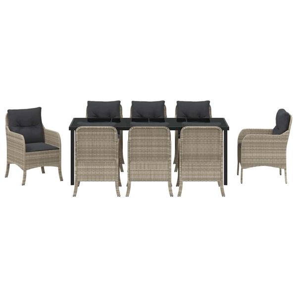 Комплект за хранене в градината 9 pcs Светлосиво полиратан