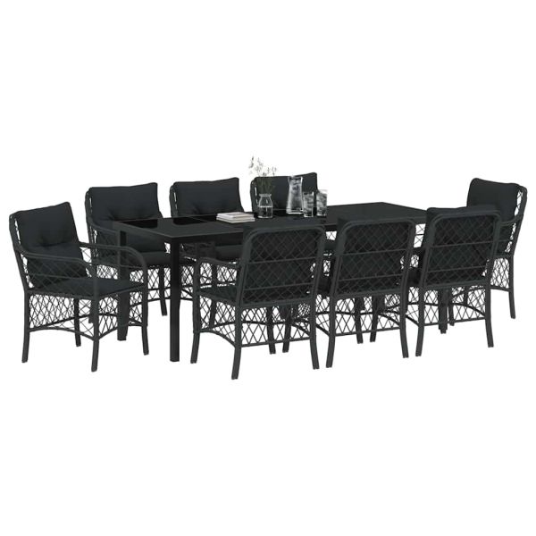 Комплект за хранене в градината 9 pcs Черно полиратан