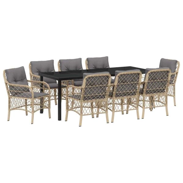 Комплект за хранене в градината 9 pcs Бежово полиратан