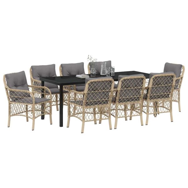 Комплект за хранене в градината 9 pcs Бежово полиратан