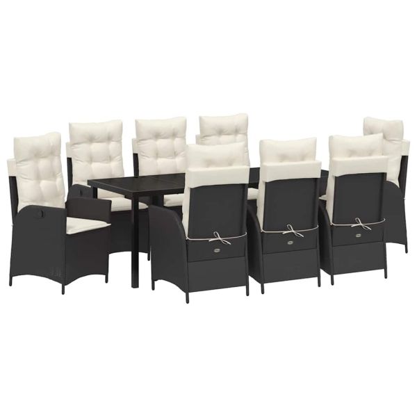 Комплект за хранене в градината 9 pcs Черно полиратан