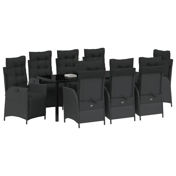 Комплект за хранене в градината 9 pcs Черно полиратан