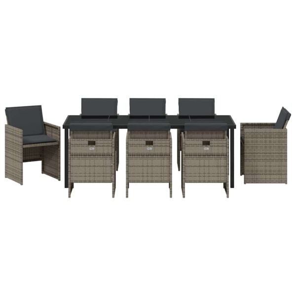 Комплект за хранене в градината 9 pcs Сив полиратан