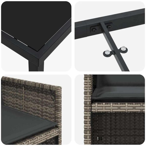 Комплект за хранене в градината 9 pcs Сив полиратан