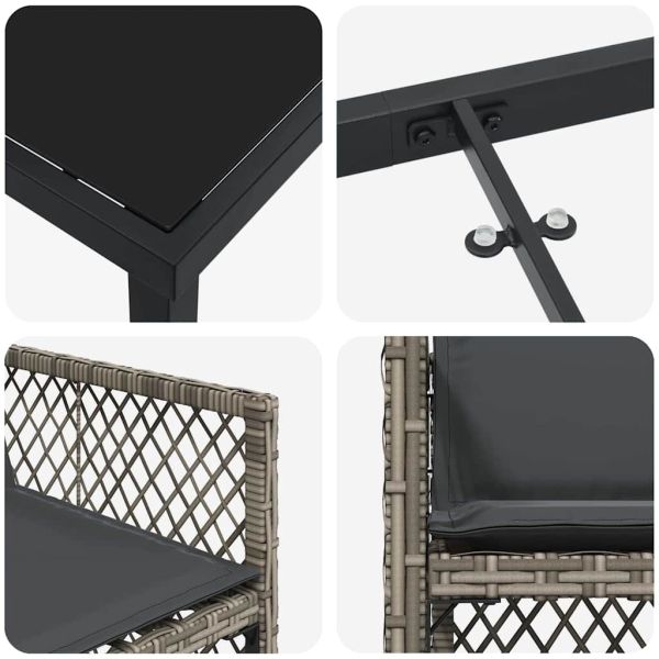 Комплект за хранене в градината 9 pcs Сив полиратан