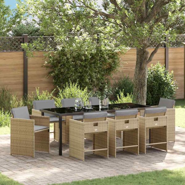 Комплект за хранене в градината 9 pcs Бежово полиратан