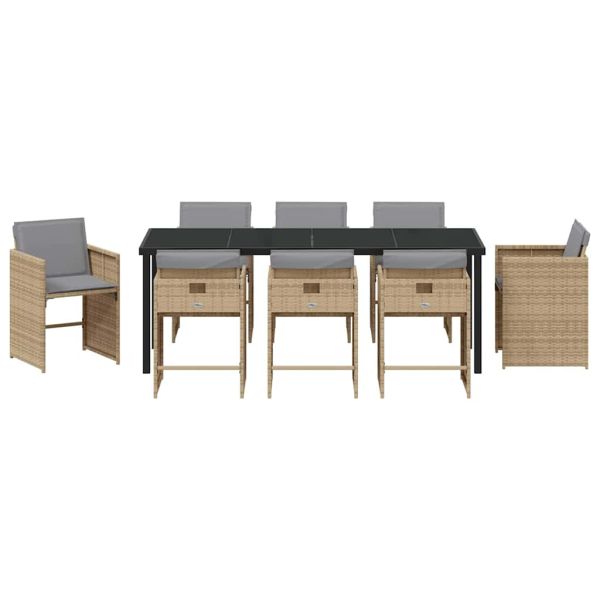 Комплект за хранене в градината 9 pcs Бежово полиратан