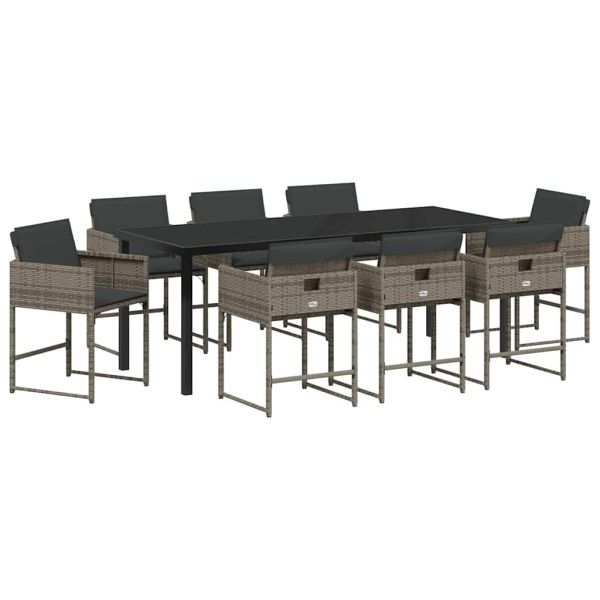 Комплект за хранене в градината 9 pcs Сив полиратан