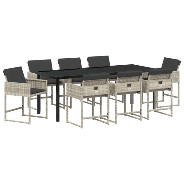 Комплект за хранене в градината 9 pcs Светлосиво полиратан