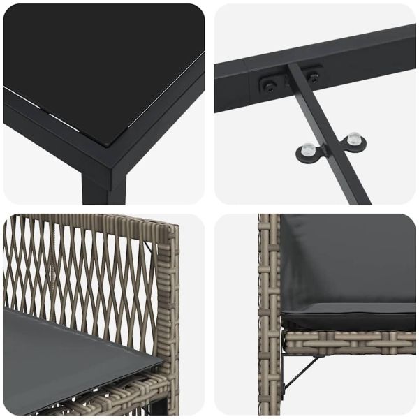 Комплект за хранене в градината 9 pcs Сив полиратан