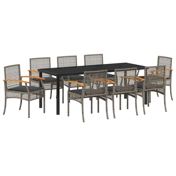 Комплект за хранене в градината 9 pcs Сив полиратан