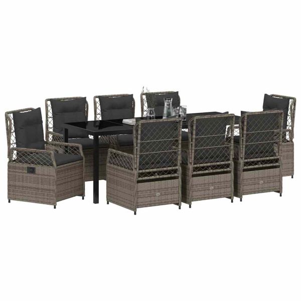 Комплект за хранене в градината 9 pcs Сив полиратан