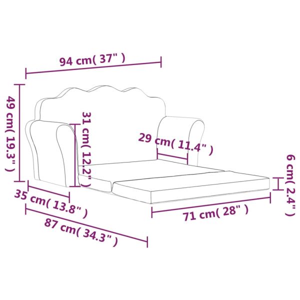 2-местен детски диван-легло антрацит мек плюш