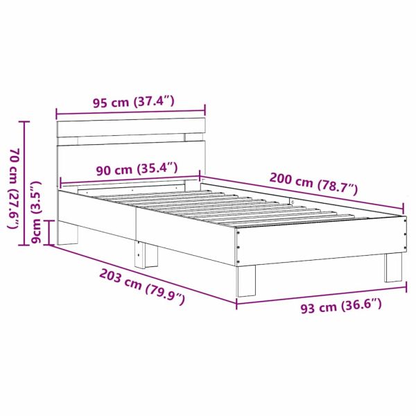 Рамка за легло Черния дъб 203 x 95 x 70 см Инженерно дърво