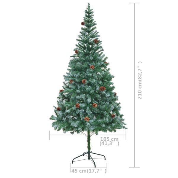 Изкуствена осветена коледна елха с топки и шишарки 210 см