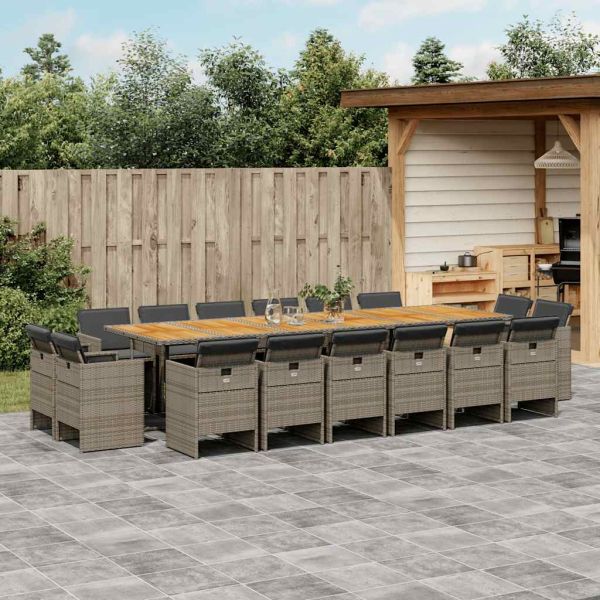 Градински комплект с възглавници 17 части полиратан сив