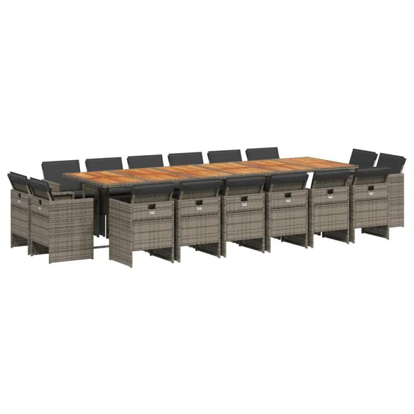 Градински комплект с възглавници 17 части полиратан сив