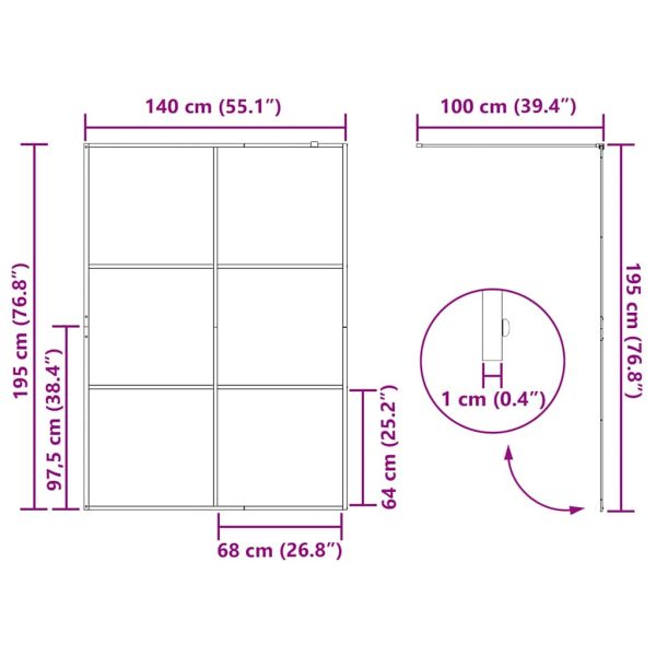 Стена на душ с вход Черно 140 x 195 cm закалено стъкло