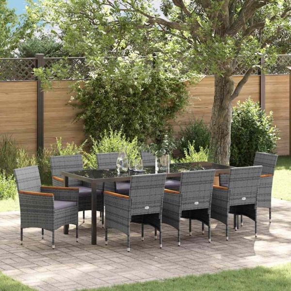 Комплект за хранене в градината 9 pcs Сив полиратан