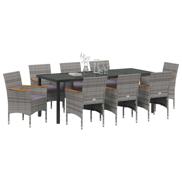 Комплект за хранене в градината 9 pcs Сив полиратан