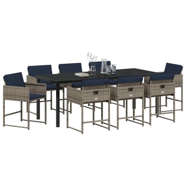 Комплект за хранене в градината 9 pcs Сив полиратан