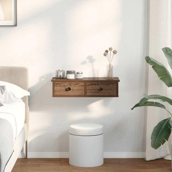 Стенен рафт с чекмеджета кафяв дъб 60x28x15 см инженерно дърво