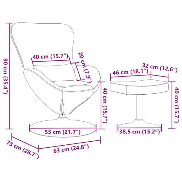 Яйцевиден стол с столче with Footstool Синьо Кадифе