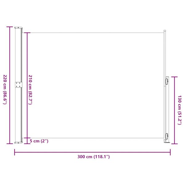 Прибираща се дворна странична тента, 220x300 см, сива