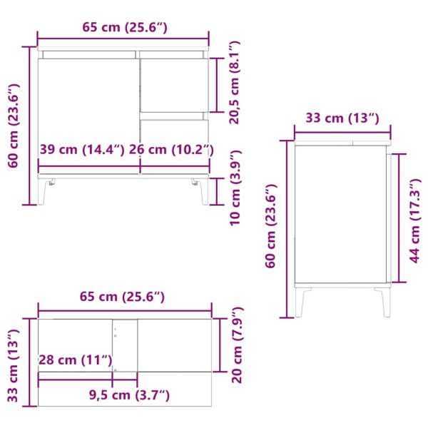 Шкаф за мивка, дъб артизан, 65x33x60 см, инженерно дърво