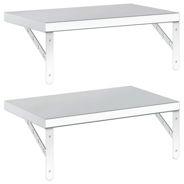 Стенни рафтове 2 бр 50x30 см сребристи неръждаема стомана