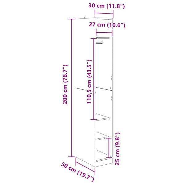 Гардероб с рафт Черния дъб 50 x 30 x 200 см Инженерно дърво