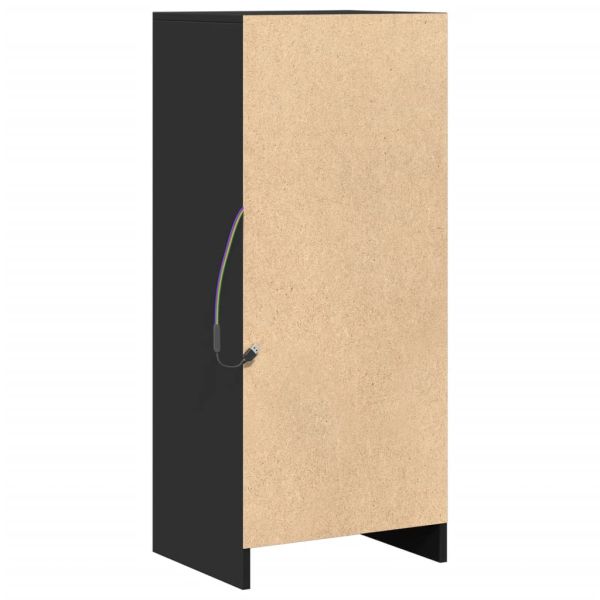 Сайдборд с LED, черен, 42,5x34x100 см, инженерно дърво