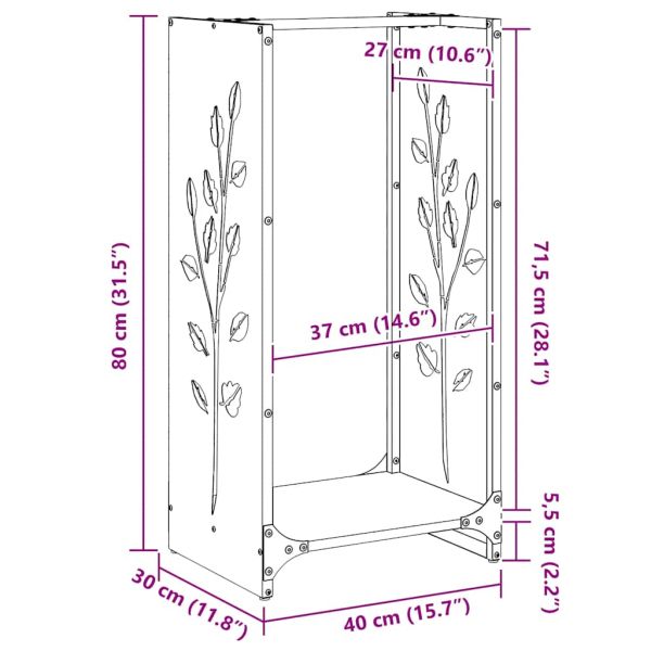 Стойка за дърва, 40x30x80 см, студеновалцувана стомана