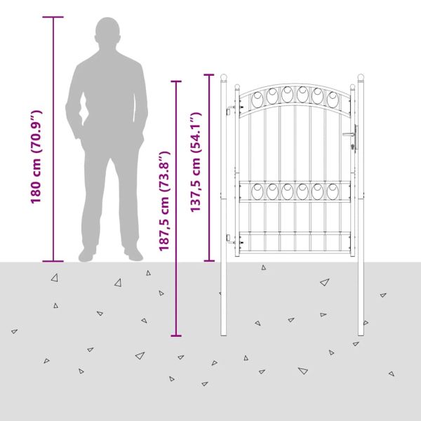 Оградна врата с арковидна горна част стомана 100x123,5 см черна