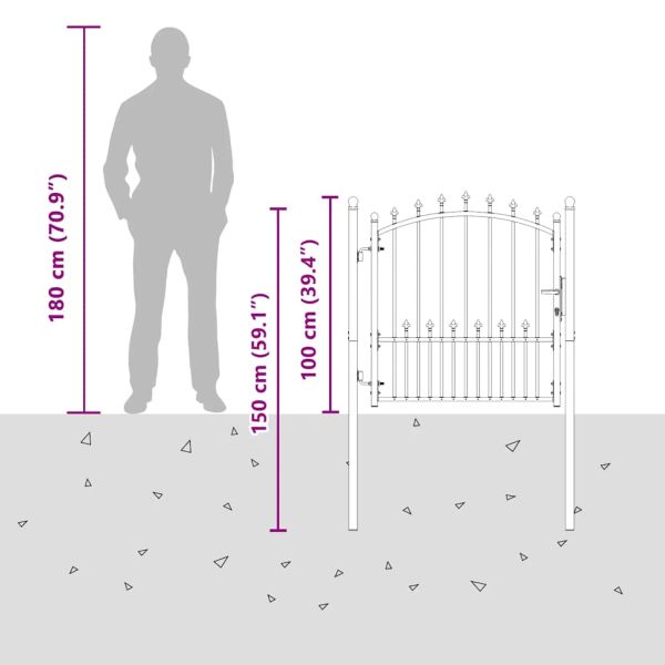 Оградна врата с шипове, стомана, 104x97 см, черна