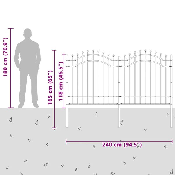 Градинска ограда Woerden с връх тип копие, черна, 240x125 см, стомана