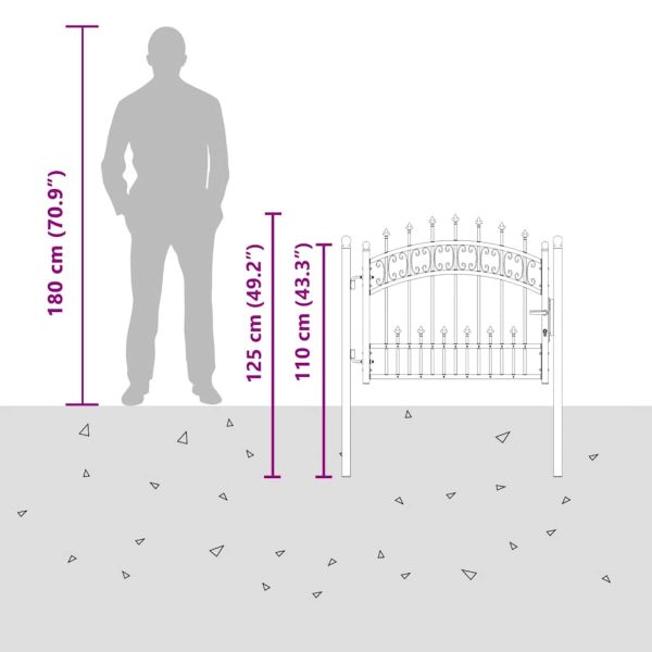 Оградна порта Kampen с връх, черна, 103x75 см, стомана